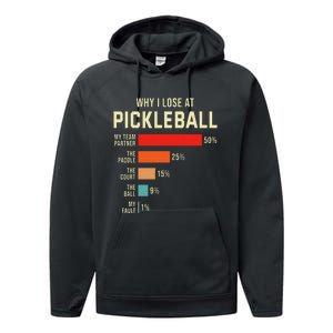 Why I Lose At Pickleball Player Funny Pickleballers Performance Fleece Hoodie