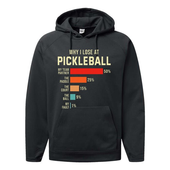 Why I Lose At Pickleball Player Funny Pickleballers Performance Fleece Hoodie