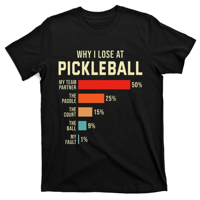 Why I Lose At Pickleball Player Funny Pickleballers T-Shirt