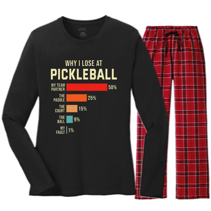 Why I Lose At Pickleball Player Funny Pickleballers Women's Long Sleeve Flannel Pajama Set 