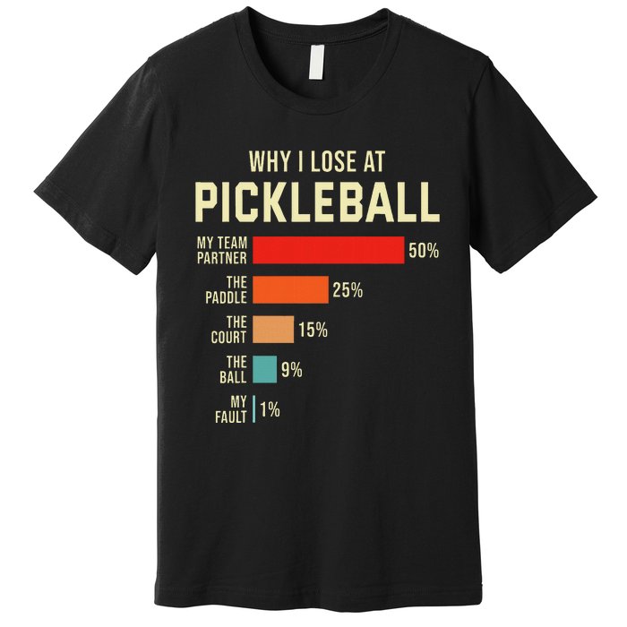 Why I Lose At Pickleball Player Funny Pickleballers Premium T-Shirt