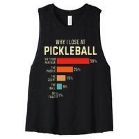 Why I Lose At Pickleball Player Funny Pickleballers Women's Racerback Cropped Tank