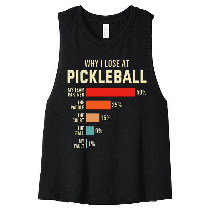 Why I Lose At Pickleball Player Funny Pickleballers Women's Racerback Cropped Tank