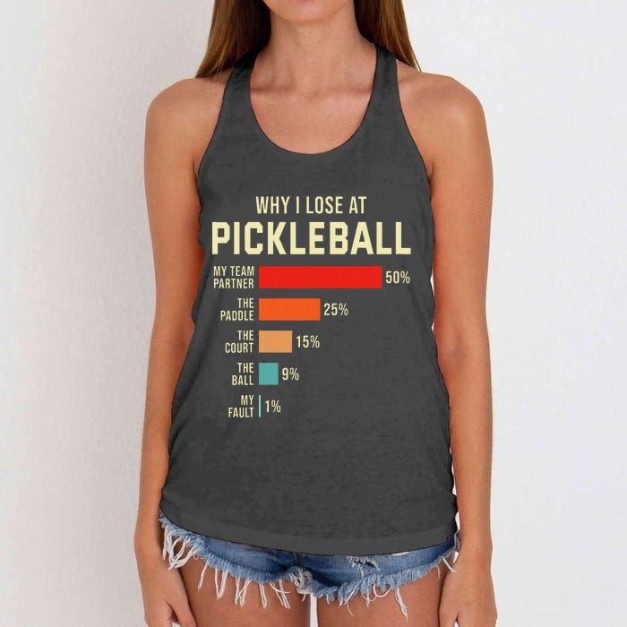 Why I Lose At Pickleball Player Funny Pickleballers Women's Knotted Racerback Tank