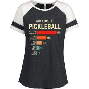 Why I Lose At Pickleball Player Funny Pickleballers Enza Ladies Jersey Colorblock Tee