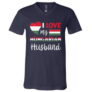 Womens I Love My Hungarian Husband Hungarian Flag Valentines Day V-Neck T-Shirt