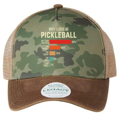 Why I Lose At Pickleball Player Funny Pickleballers Legacy Tie Dye Trucker Hat