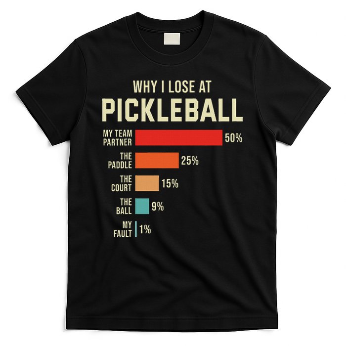 Why I Lose At Pickleball Player Funny Pickleballers T-Shirt
