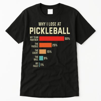 Why I Lose At Pickleball Player Funny Pickleballers Tall T-Shirt