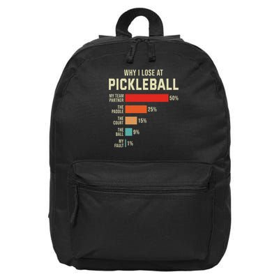 Why I Lose At Pickleball Player Funny Pickleballers 16 in Basic Backpack