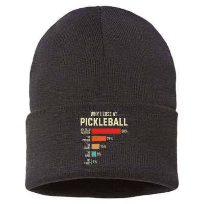Why I Lose At Pickleball Player Funny Pickleballers Sustainable Knit Beanie