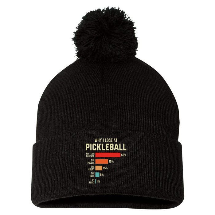 Why I Lose At Pickleball Player Funny Pickleballers Pom Pom 12in Knit Beanie