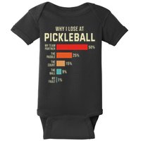 Why I Lose At Pickleball Player Funny Pickleballers Baby Bodysuit