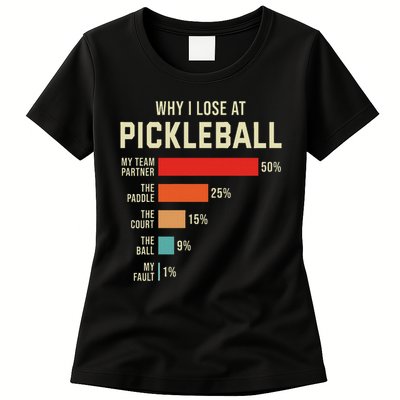 Why I Lose At Pickleball Player Funny Pickleballers Womens T-Shirt