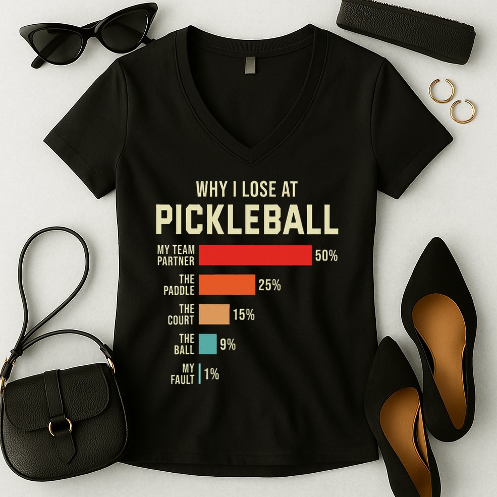 Why I Lose At Pickleball Player Funny Pickleballers Women's V-Neck T-Shirt