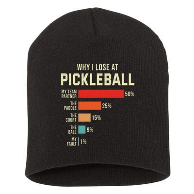 Why I Lose At Pickleball Player Funny Pickleballers Short Acrylic Beanie
