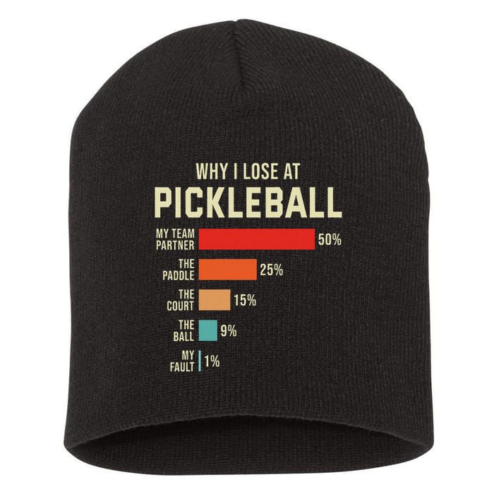 Why I Lose At Pickleball Player Funny Pickleballers Short Acrylic Beanie