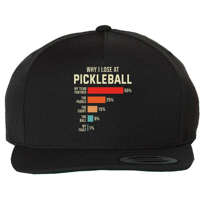 Why I Lose At Pickleball Player Funny Pickleballers Wool Snapback Cap