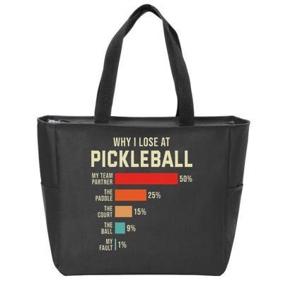Why I Lose At Pickleball Player Funny Pickleballers Zip Tote Bag