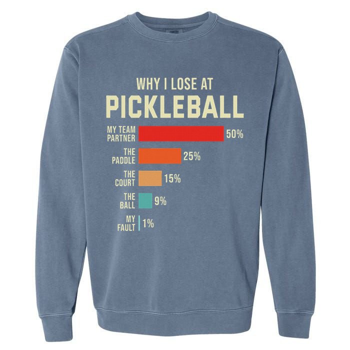 Why I Lose At Pickleball Player Funny Pickleballers Garment-Dyed Sweatshirt