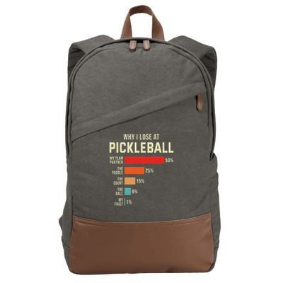 Why I Lose At Pickleball Player Funny Pickleballers Cotton Canvas Backpack