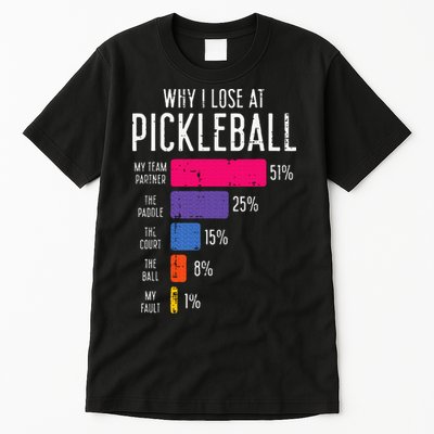 Why I Lose At Pickleball Funny Pickle Ball Tall T-Shirt