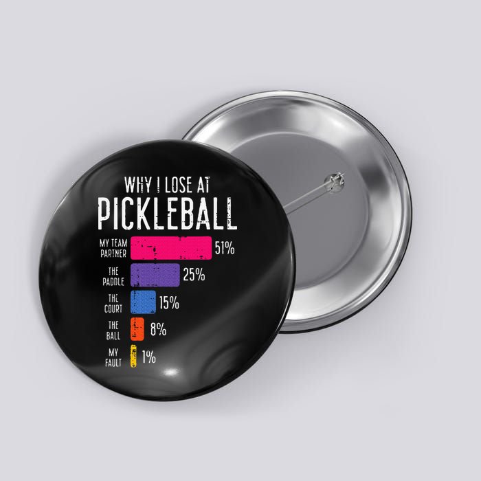 Why I Lose At Pickleball Funny Pickle Ball Button