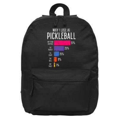 Why I Lose At Pickleball Funny Pickle Ball 16 in Basic Backpack