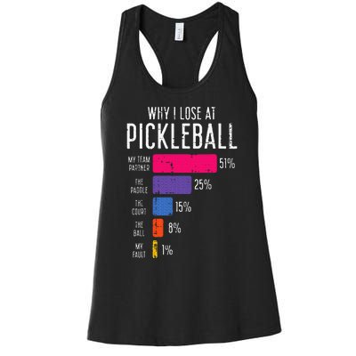 Why I Lose At Pickleball Funny Pickle Ball Women's Racerback Tank