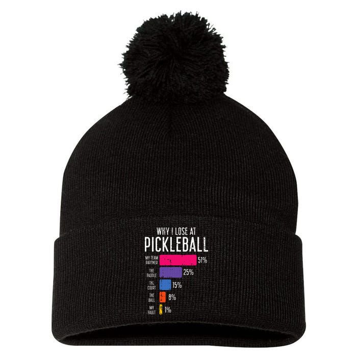 Why I Lose At Pickleball Funny Pickle Ball Pom Pom 12in Knit Beanie