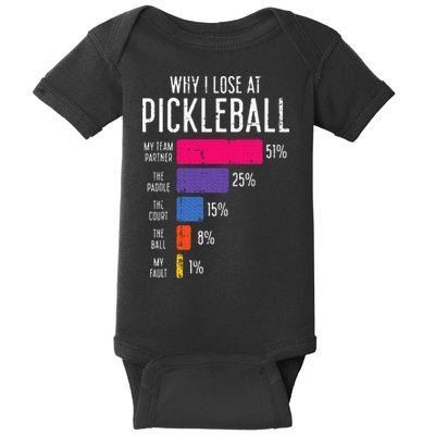 Why I Lose At Pickleball Funny Pickle Ball Baby Bodysuit