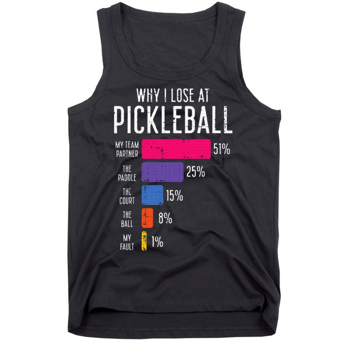 Why I Lose At Pickleball Funny Pickle Ball Tank Top