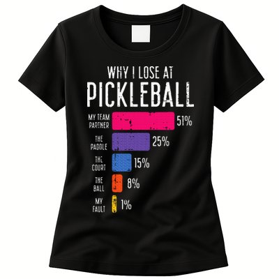 Why I Lose At Pickleball Funny Pickle Ball Womens T-Shirt