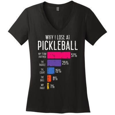 Why I Lose At Pickleball Funny Pickle Ball Women's V-Neck T-Shirt