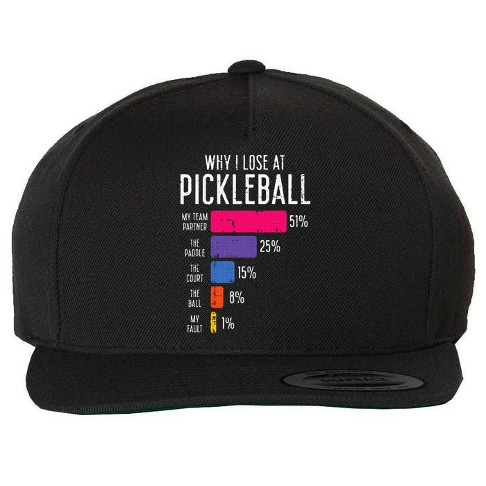 Why I Lose At Pickleball Funny Pickle Ball Wool Snapback Cap
