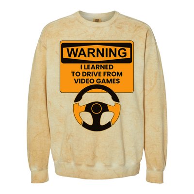 Warning I Learned To Drive From Video Games Steering Wheel Colorblast Crewneck Sweatshirt