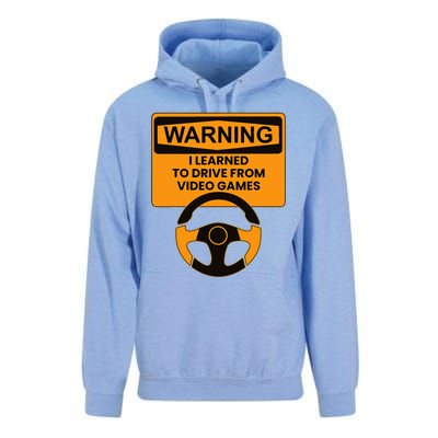 Warning I Learned To Drive From Video Games Steering Wheel Unisex Surf Hoodie