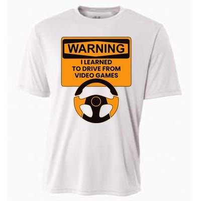 Warning I Learned To Drive From Video Games Steering Wheel Cooling Performance Crew T-Shirt