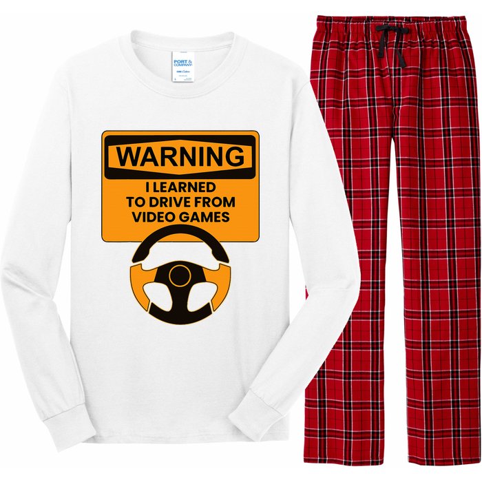 Warning I Learned To Drive From Video Games Steering Wheel Long Sleeve Pajama Set