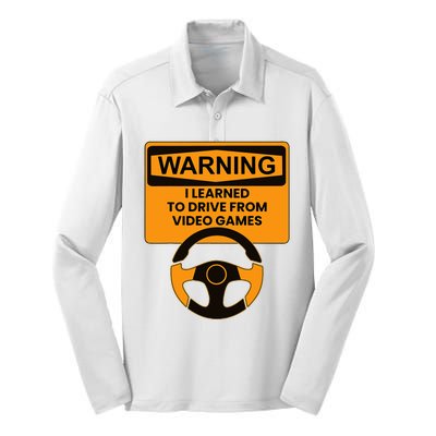 Warning I Learned To Drive From Video Games Steering Wheel Silk Touch Performance Long Sleeve Polo