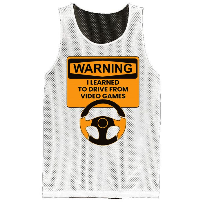 Warning I Learned To Drive From Video Games Steering Wheel Mesh Reversible Basketball Jersey Tank