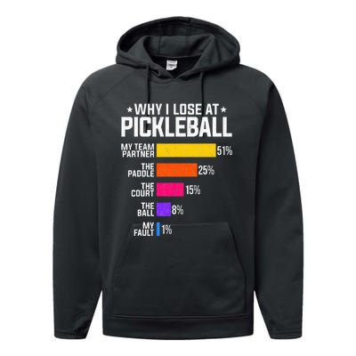 Why I Lose At Pickleball Humor Funny Pickleballers Performance Fleece Hoodie