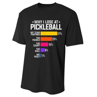 Why I Lose At Pickleball Humor Funny Pickleballers Performance Sprint T-Shirt