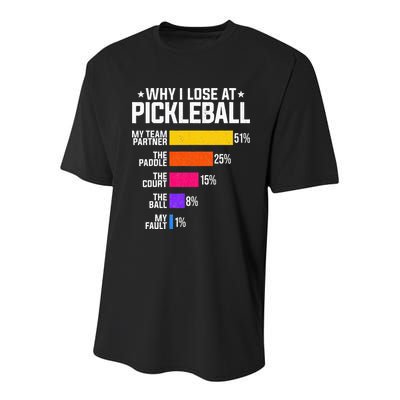 Why I Lose At Pickleball Humor Funny Pickleballers Youth Performance Sprint T-Shirt