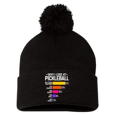 Why I Lose At Pickleball Humor Funny Pickleballers Pom Pom 12in Knit Beanie