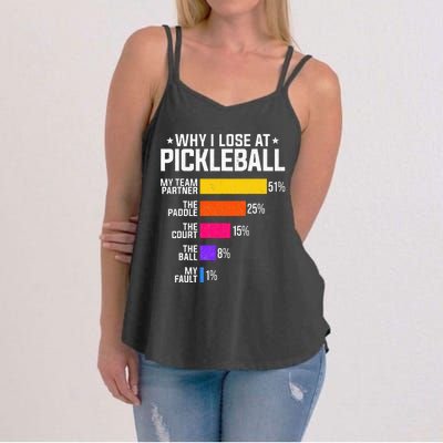 Why I Lose At Pickleball Humor Funny Pickleballers Women's Strappy Tank