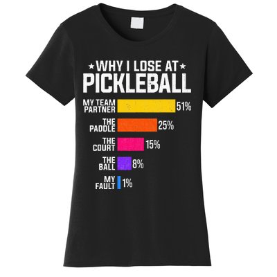 Why I Lose At Pickleball Humor Funny Pickleballers Women's T-Shirt