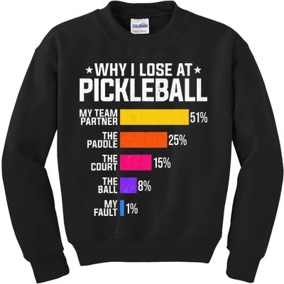 Why I Lose At Pickleball Humor Funny Pickleballers Kids Sweatshirt