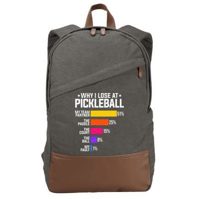 Why I Lose At Pickleball Humor Funny Pickleballers Cotton Canvas Backpack
