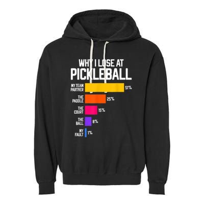 Why I Lose at Pickleball Humor Funny Pickleballers Garment-Dyed Fleece Hoodie